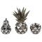 Set of 3 Silver Polystone Contemporary Fruit Sculpture, 4.5", 6.25", 10.5"